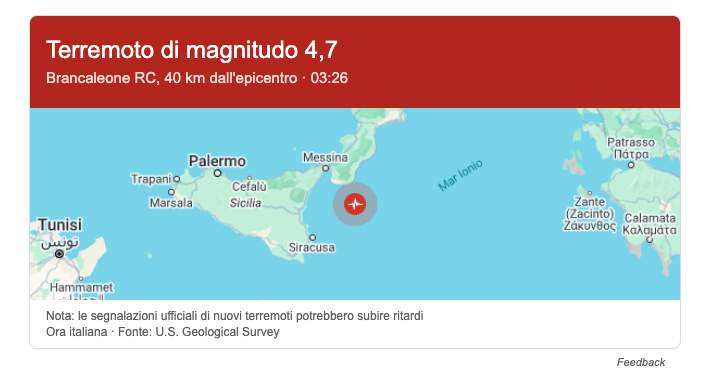 Terrmoto in Sicilia. Scossa 4.8 nel cuore della notte: gli aggiornamenti